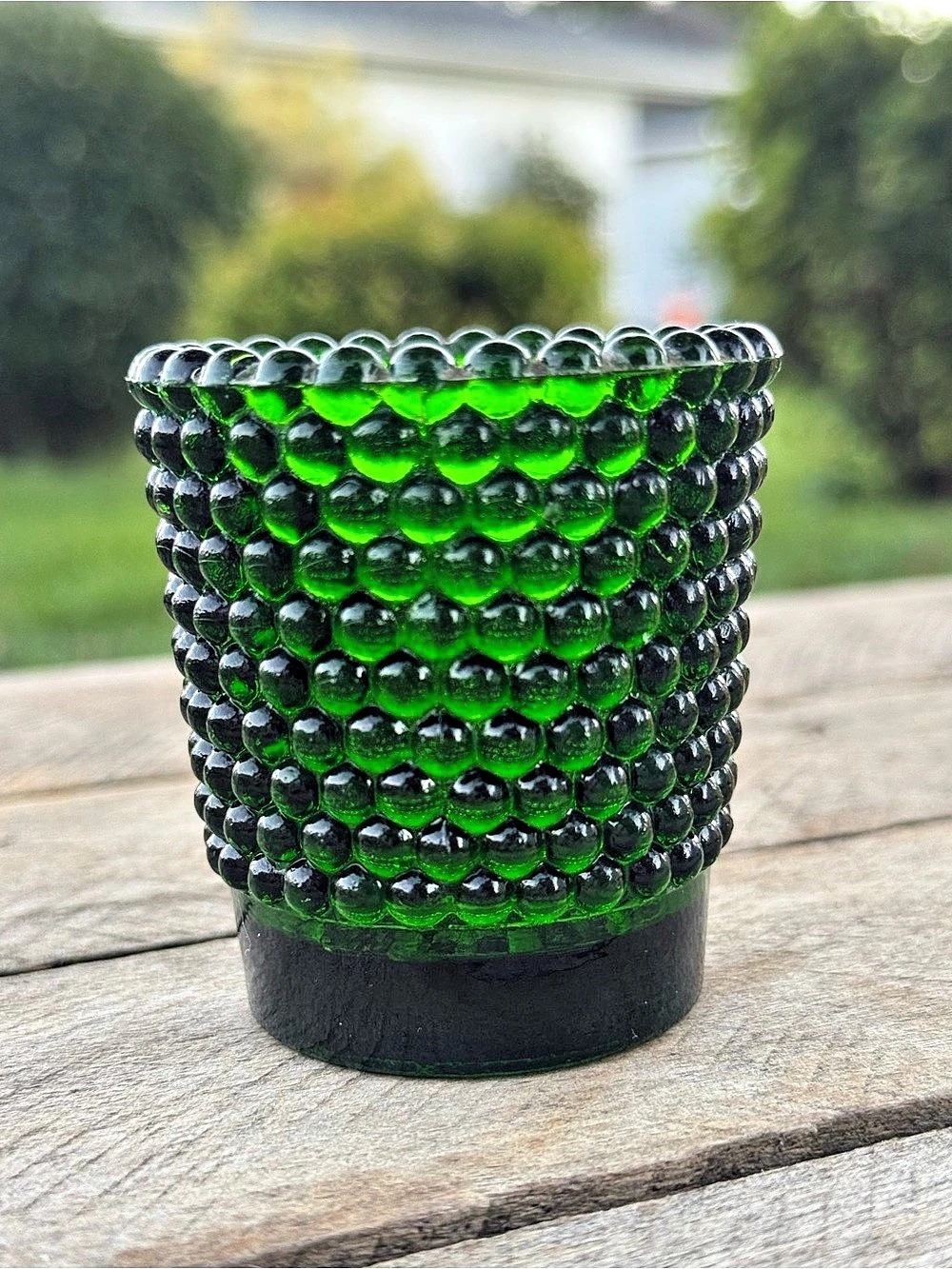 Vintage Emerald Green Hobnail Pressed Glass Votive Candle Holder